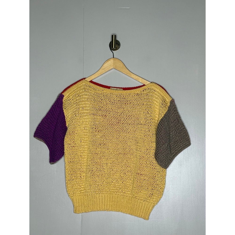 Gianni Salva Italy Colorblock Knit Cotton Top Yellow Red Purple Grey US 10